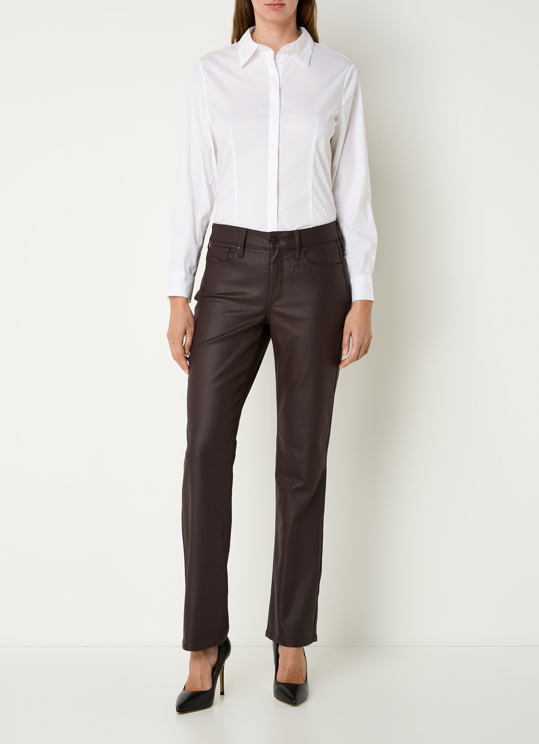NYDJ Marilyn mid waist straight leg jeans met gekleurde wassing - voorkant 5 roodbruin