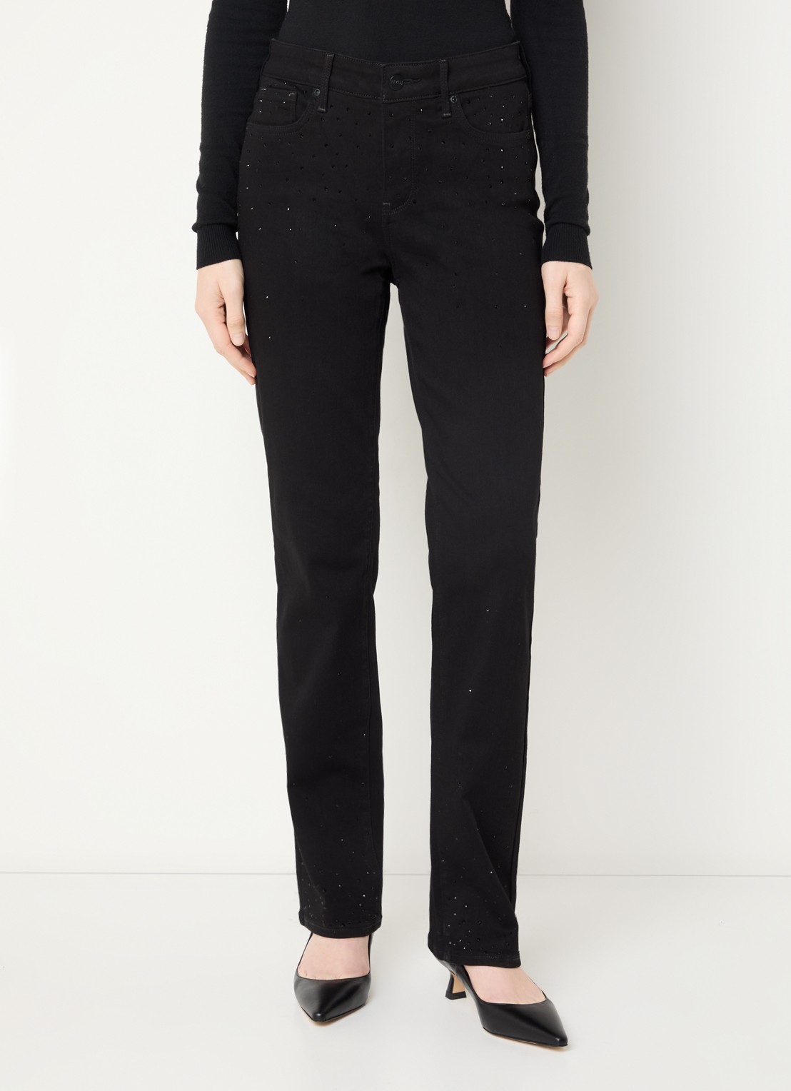 NYDJ Marylin high waist straight leg jeans met strass - detail zwart