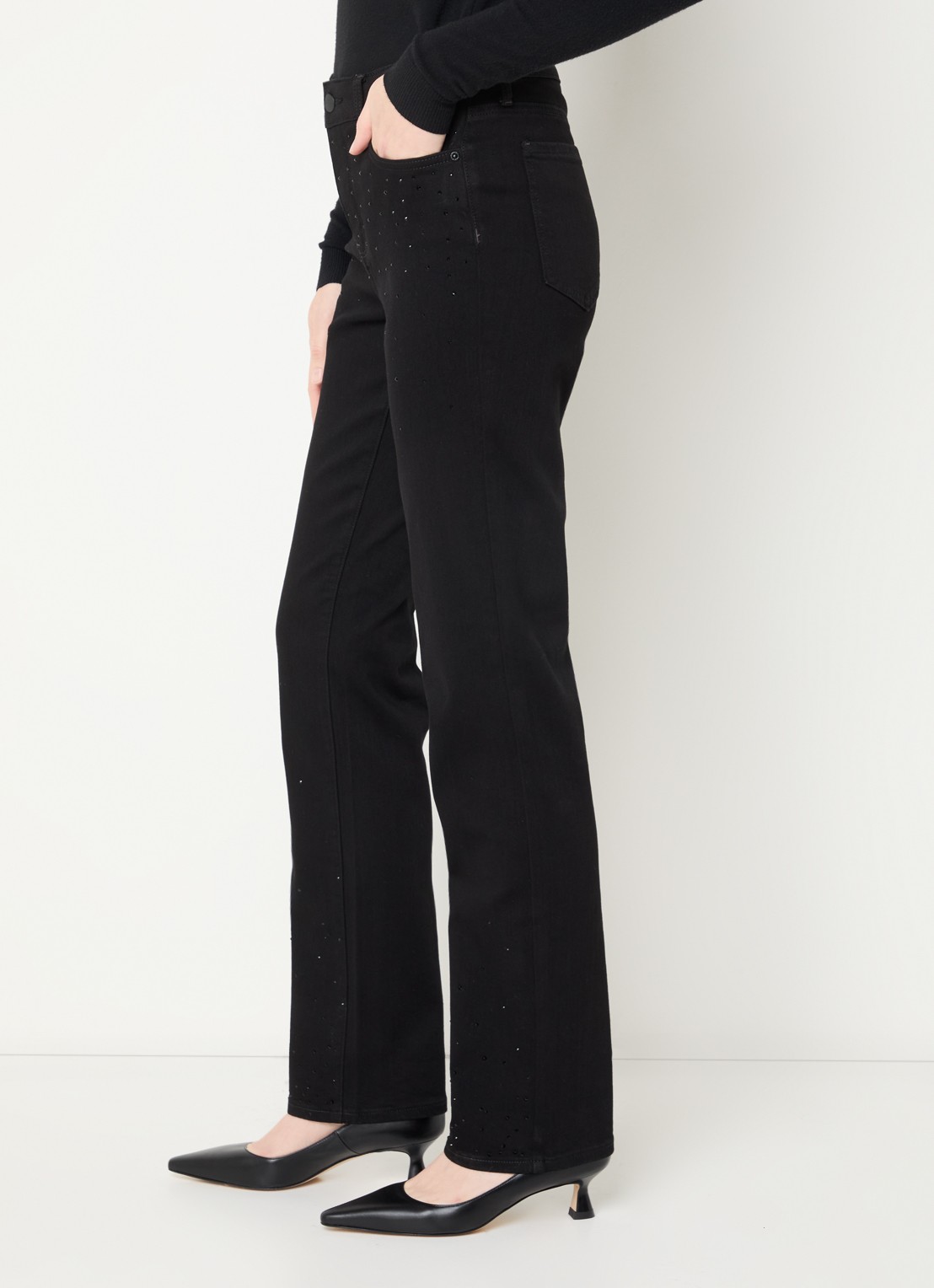 NYDJ Marylin high waist straight leg jeans met strass - detail 2 zwart