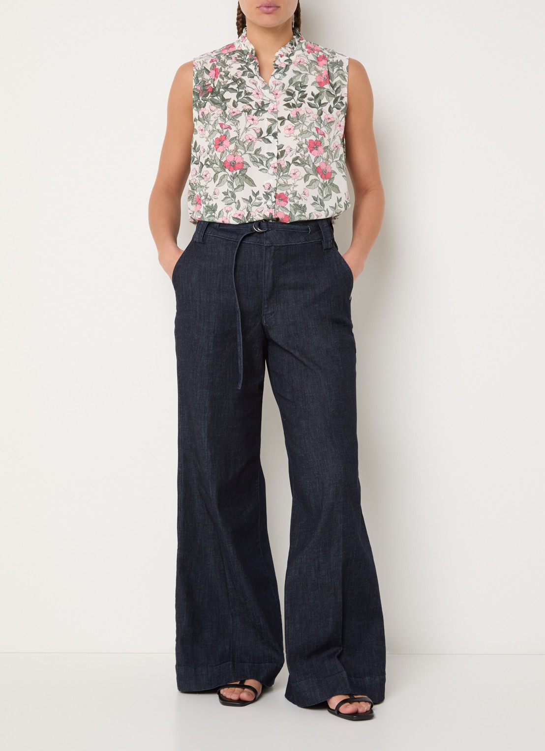 NYDJ Mia high waist wide leg jeans met ceintuur - voorkant 3 indigo