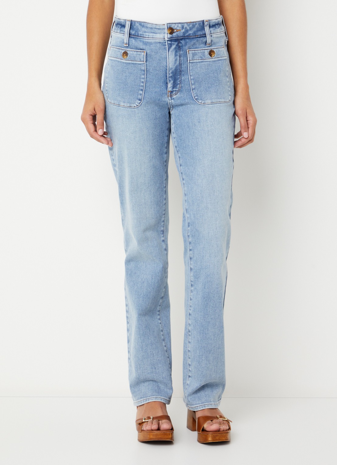 NYDJ Mid waist straight leg jeans met lichte wassing - detail 2 indigo