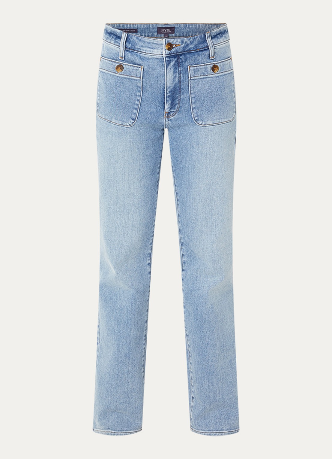 NYDJ Mid waist straight leg jeans met lichte wassing - voorkant 4 indigo