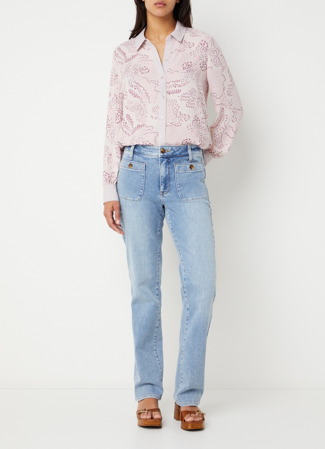 NYDJ Mid waist straight leg jeans met lichte wassing - voorkant 5 indigo