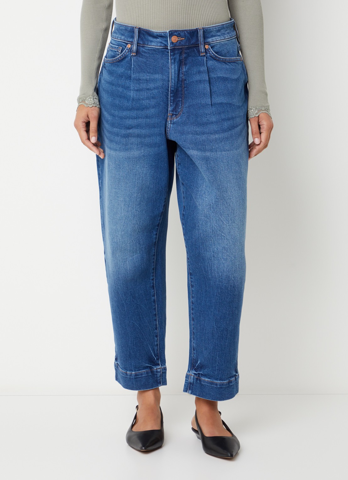 NYDJ Mid waist wide leg jeans met medium wassing - detail indigo