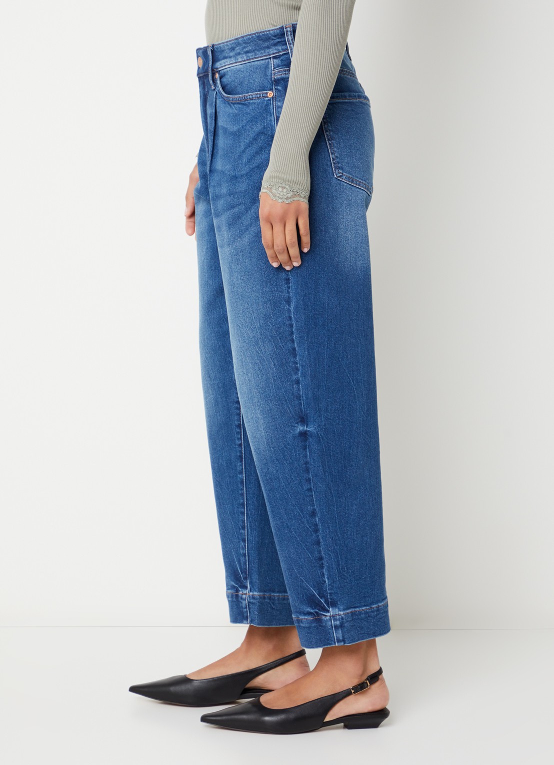NYDJ Mid waist wide leg jeans met medium wassing - detail 2 indigo