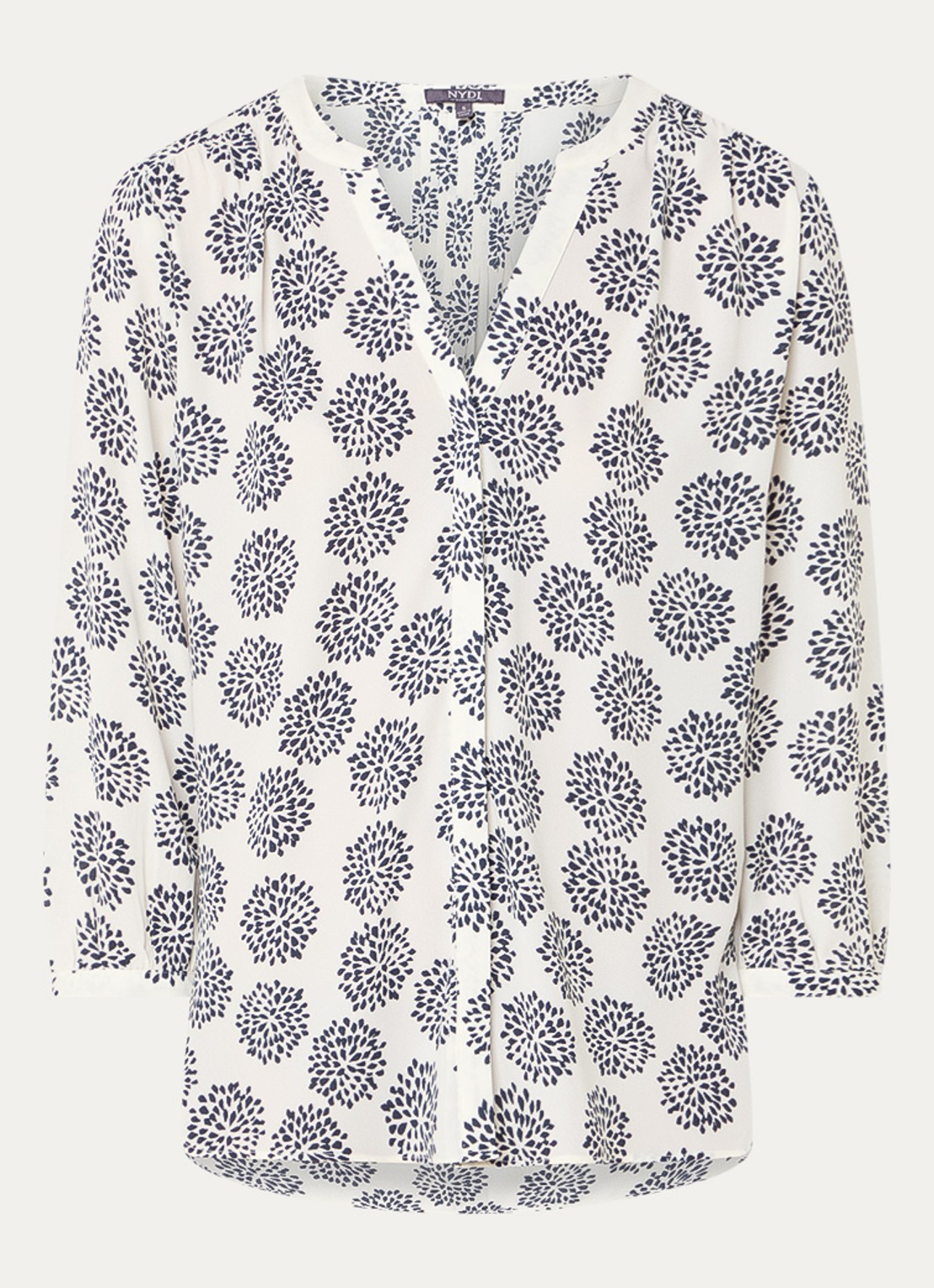 NYDJ Pintuck blouse met V-hals en print - voorkant 3 gebroken wit