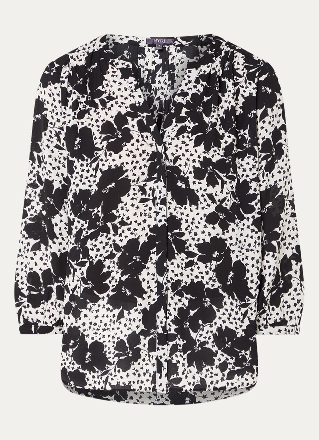NYDJ Pintuck blouse met V-hals en print - voorkant 3 zwart