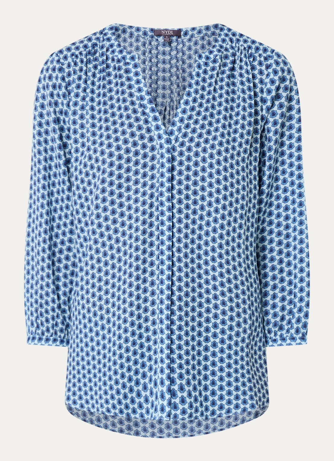NYDJ Pintuck blouse met V-hals en print - voorkant 3 petrol