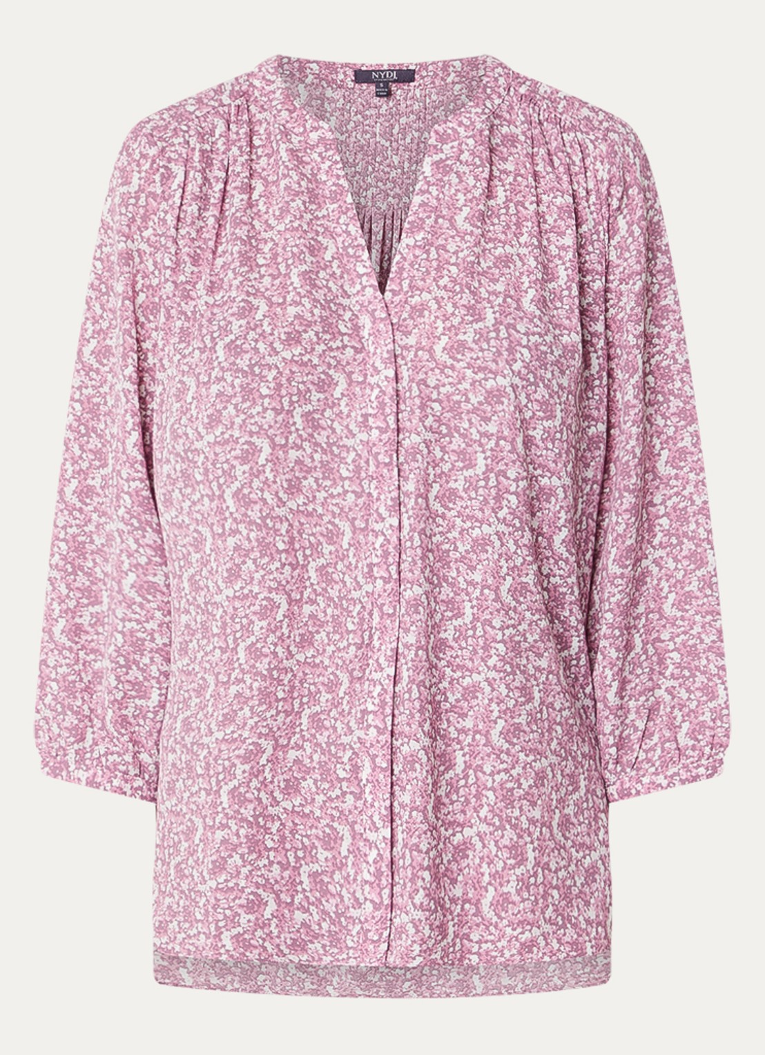 NYDJ Pintuck blouse met V-hals en print - voorkant 2 oudroze