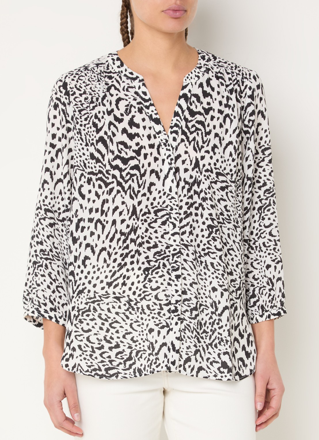 NYDJ Pintuck blouse met V-hals en print - detail 4 paars