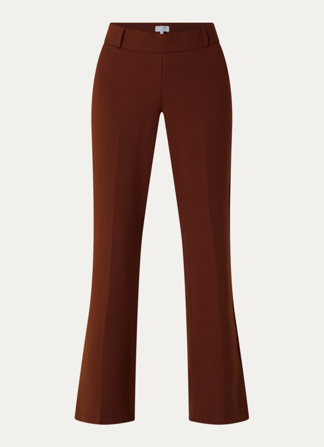 NYDJ Pull On high waist flared fit pantalon met steekzakken - voorkant 2 chocoladebruin