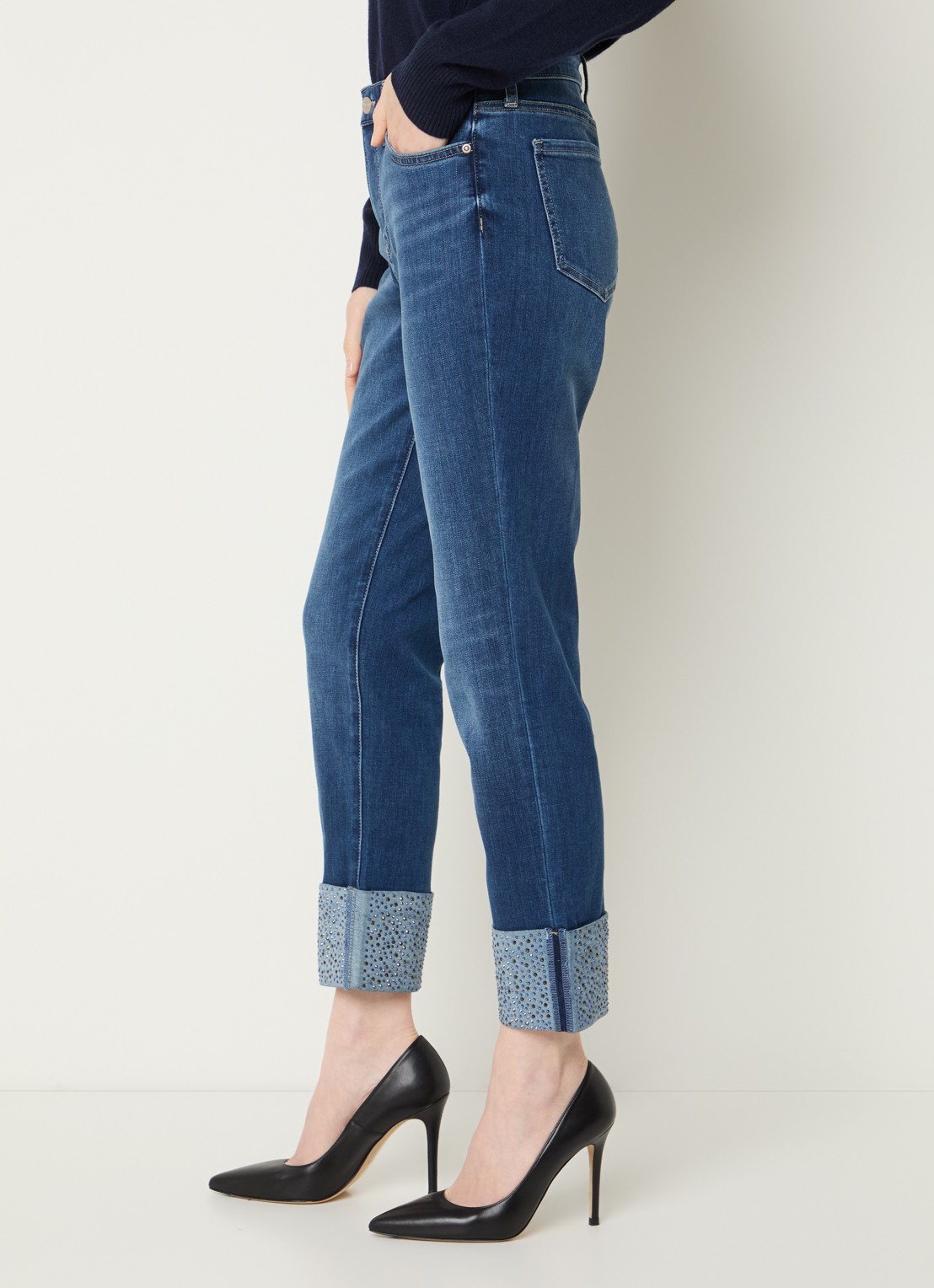 NYDJ Sheri mid waist slim fit jeans met strass - detail 2 indigo