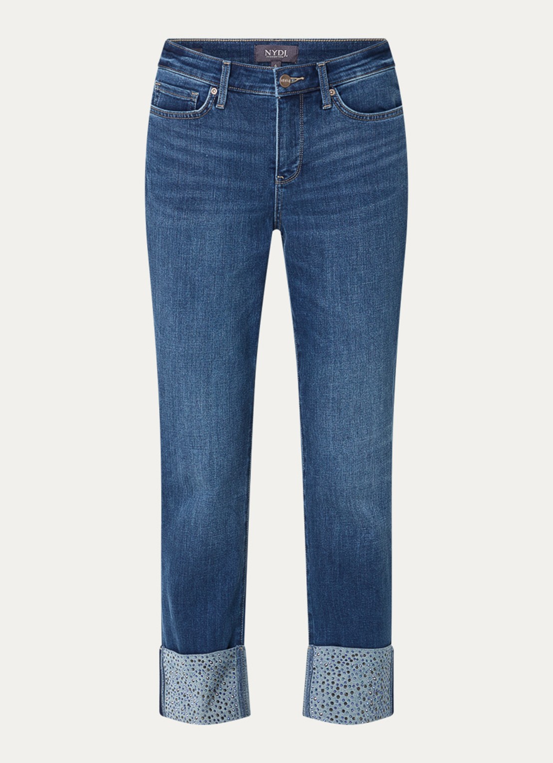 NYDJ Sheri mid waist slim fit jeans met strass - voorkant 3 indigo
