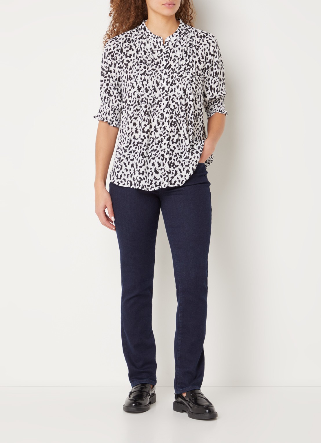 NYDJ Sheri mid waist slim fit jeans met stretch - voorkant 2 donkerblauw