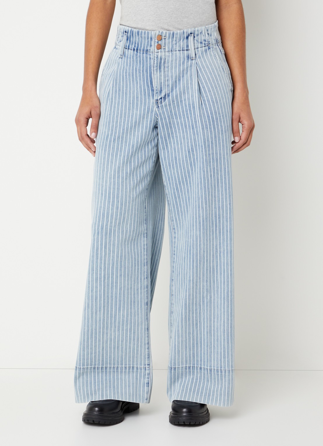 NYDJ Simone mid waist wide leg jeans met streepprint - detail lichtblauw