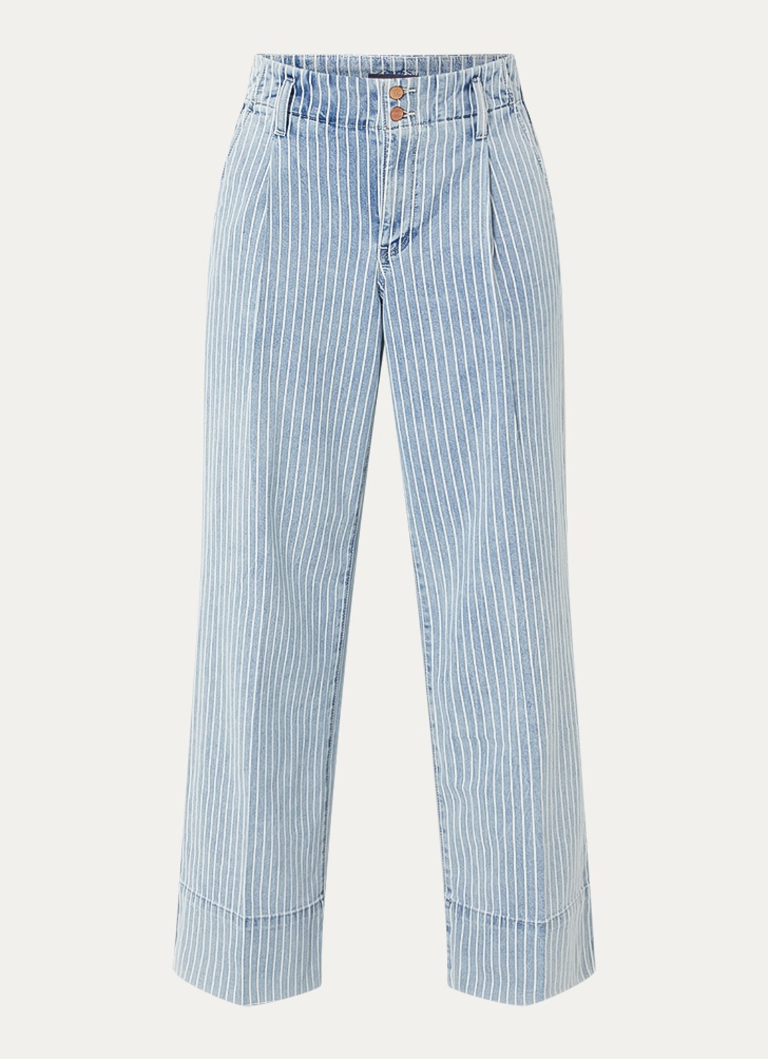 NYDJ Simone mid waist wide leg jeans met streepprint - voorkant 2 lichtblauw