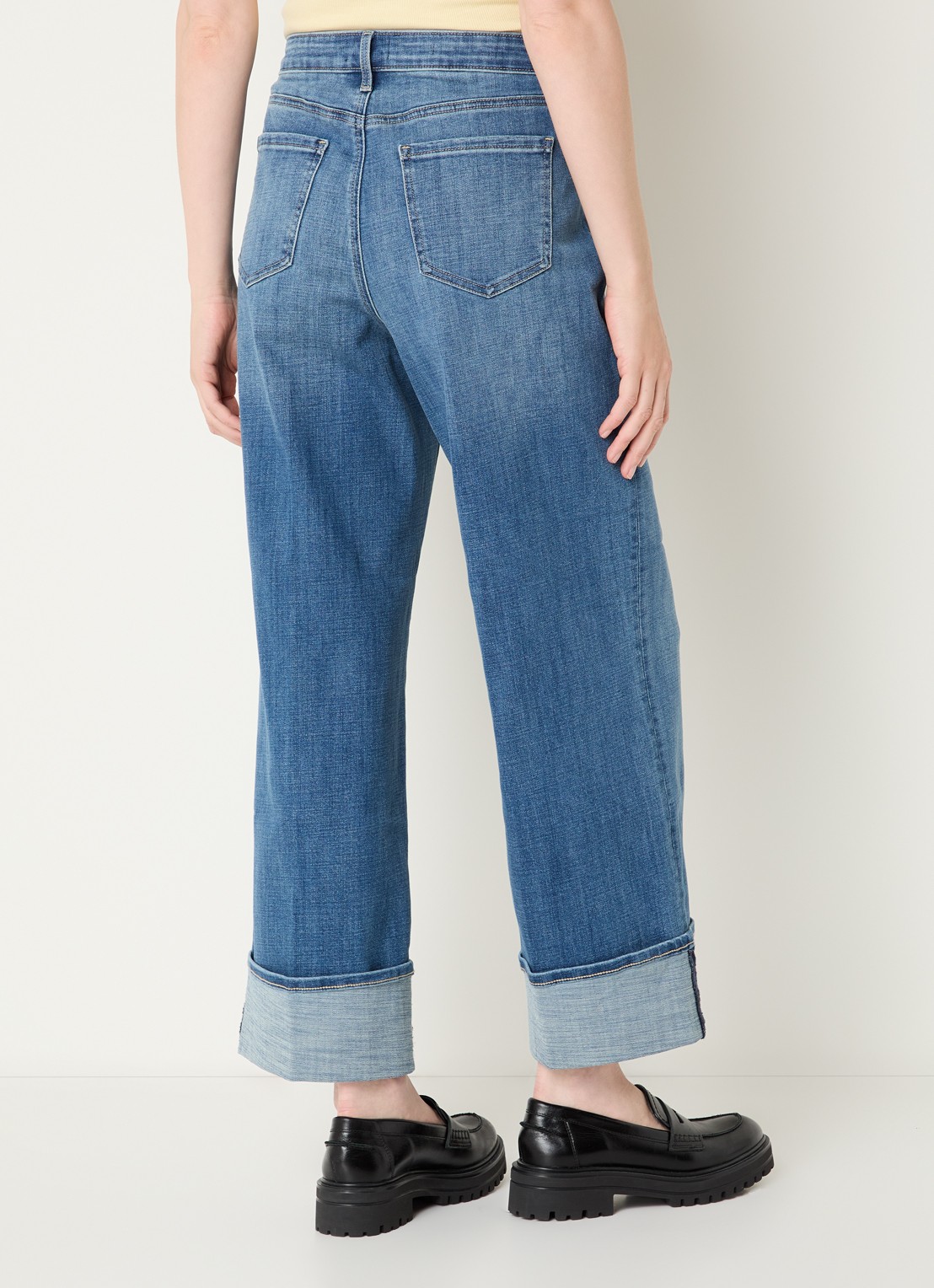 NYDJ Teresa high waist wide leg cropped jeans met lichte wassing - achterkant 3 indigo