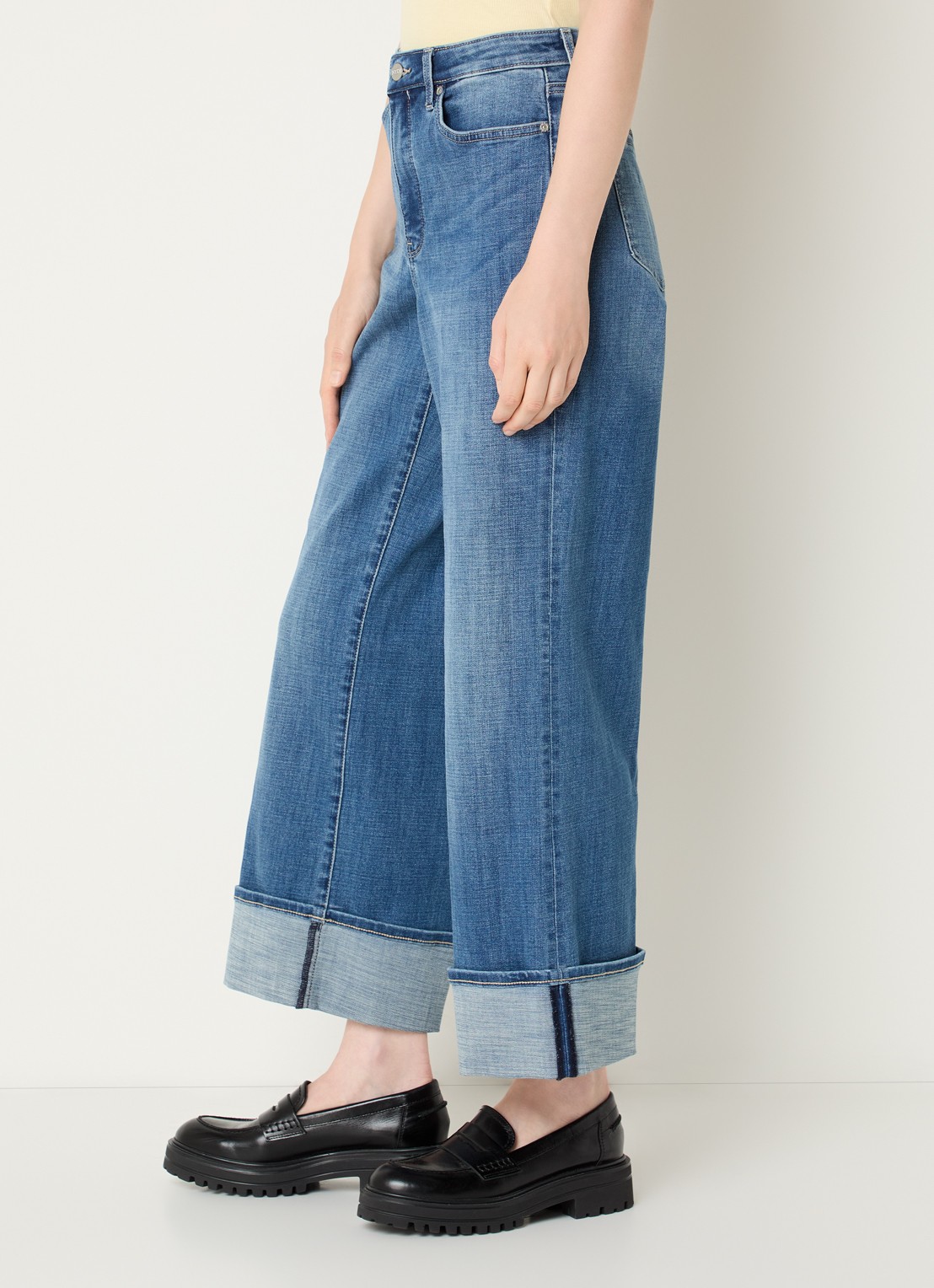 NYDJ Teresa high waist wide leg cropped jeans met lichte wassing - detail 2 indigo