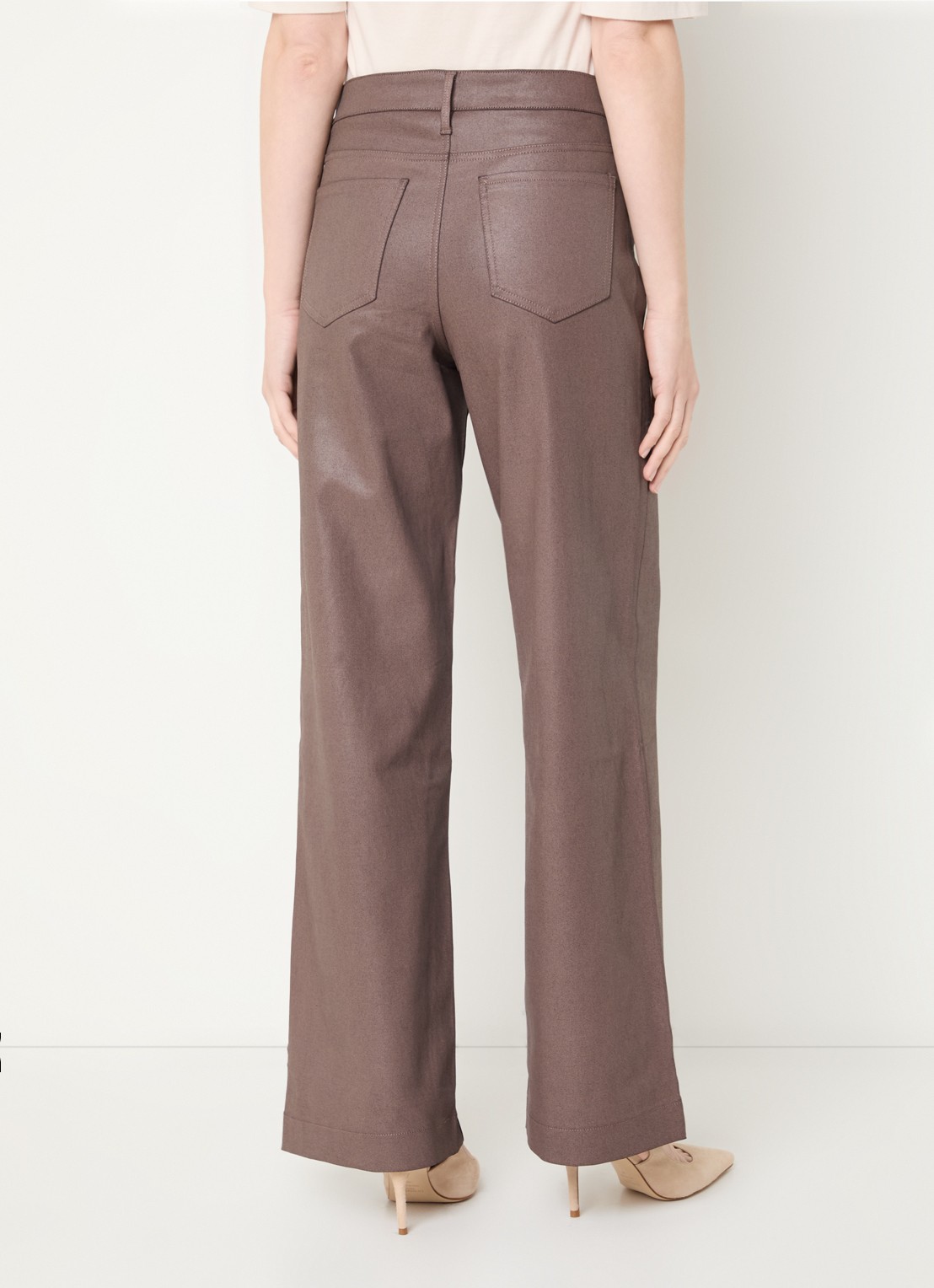 NYDJ Teresa high waist wide leg jeans met gekleurde wassing - achterkant taupe