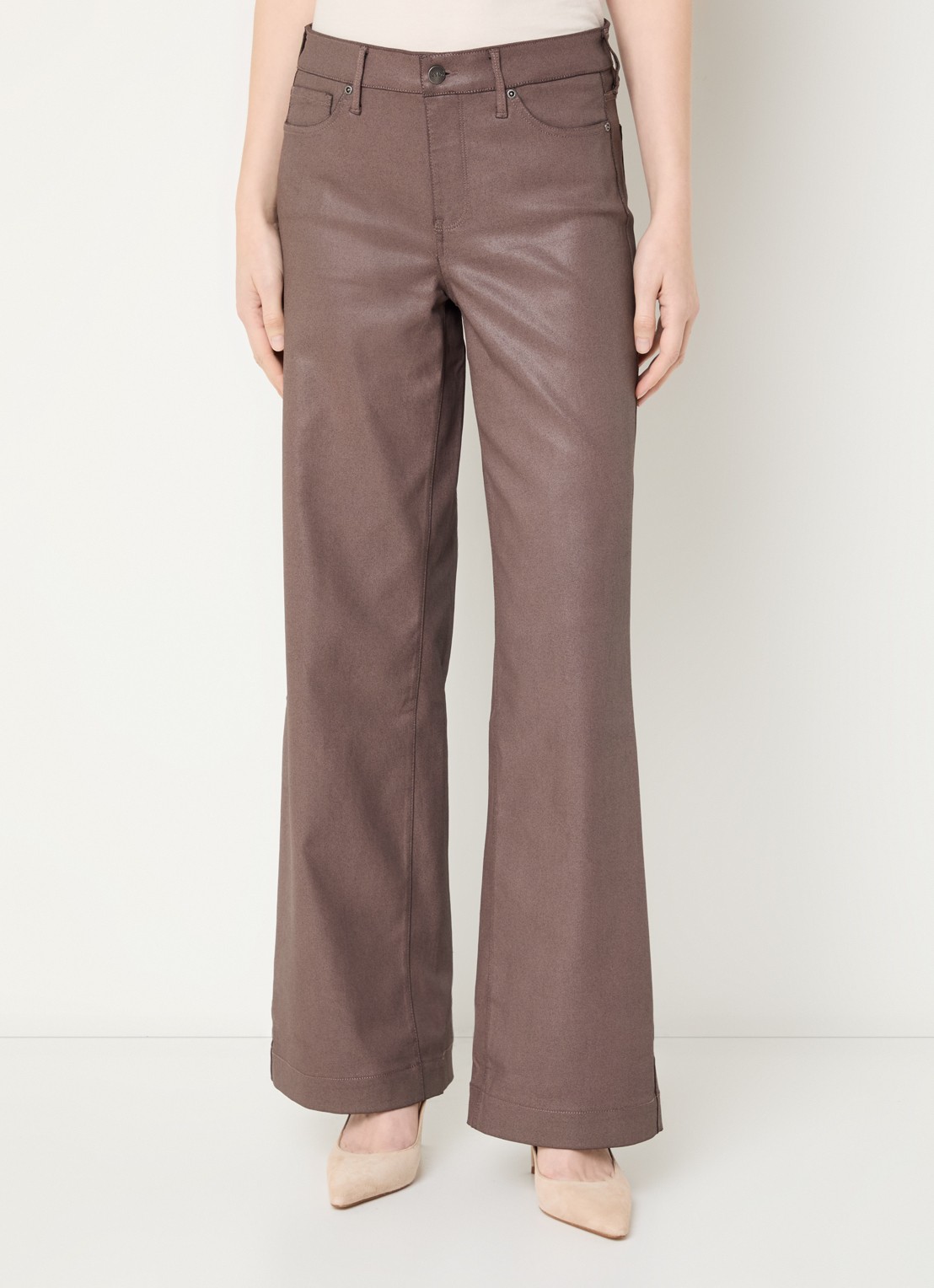 NYDJ Teresa high waist wide leg jeans met gekleurde wassing - detail 4 taupe