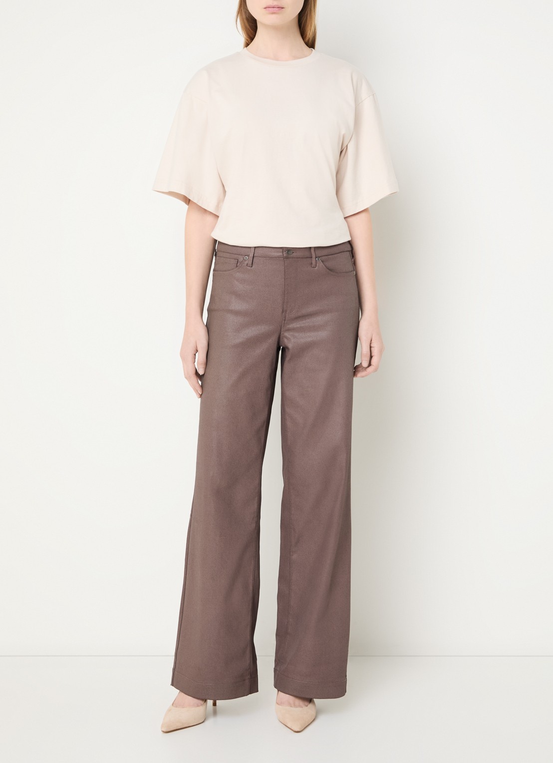 NYDJ Teresa high waist wide leg jeans met gekleurde wassing - voorkant 3 taupe