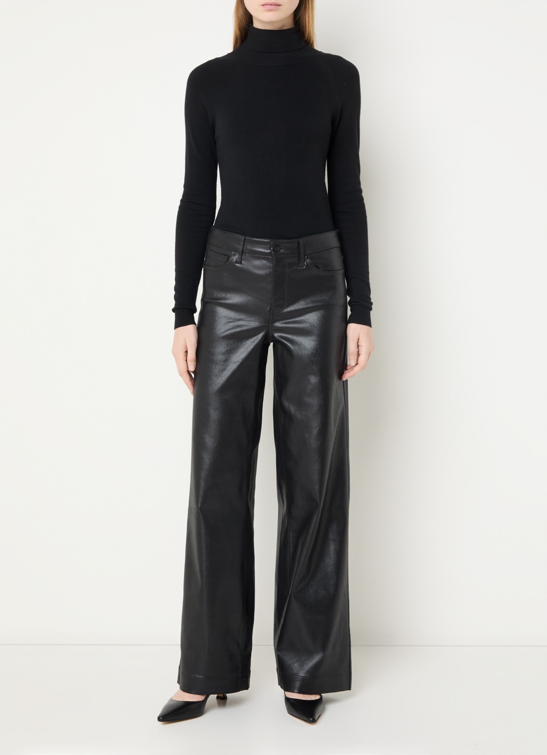 NYDJ Teresa high waist wide leg jeans met gekleurde wassing - voorkant 3 zwart