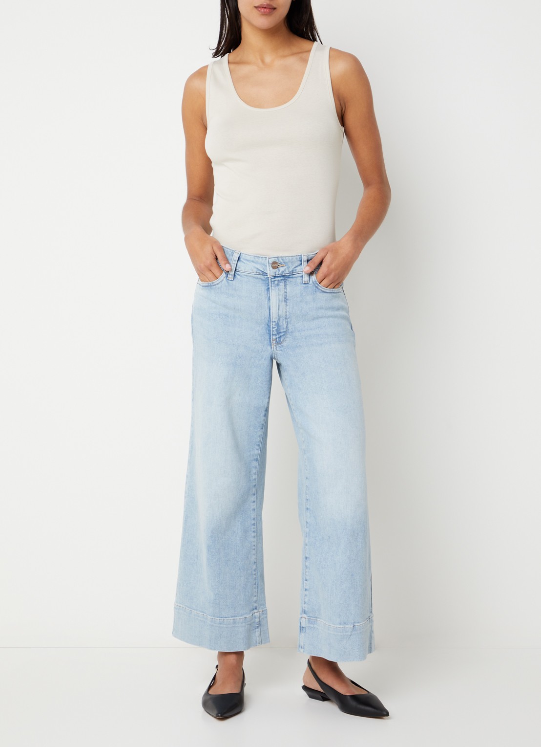 NYDJ Teresa high waist wide leg jeans met lichte wassing - voorkant 2 indigo