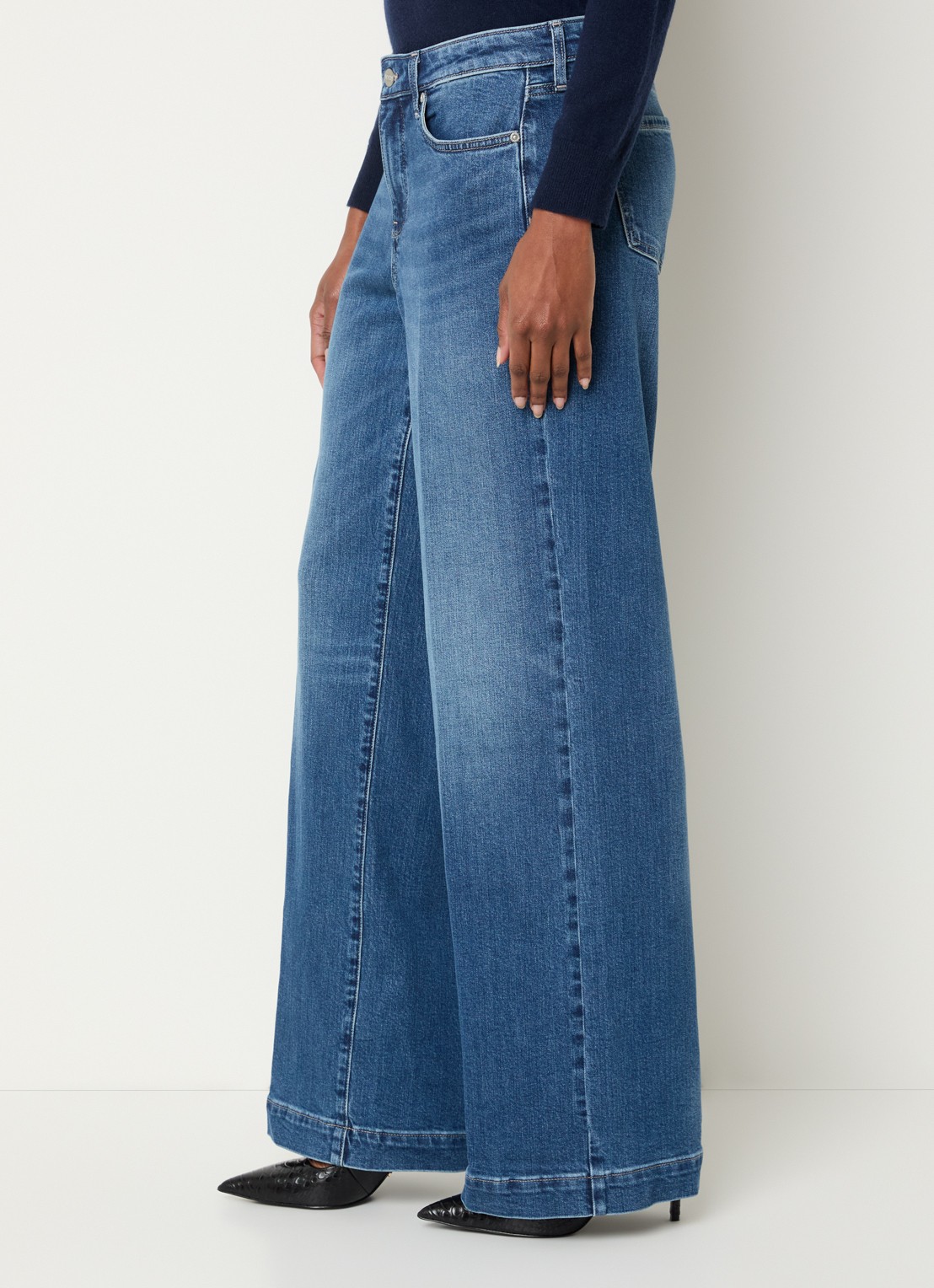 NYDJ Teresa high waist wide leg jeans met steekzakken - detail 5 donkerblauw