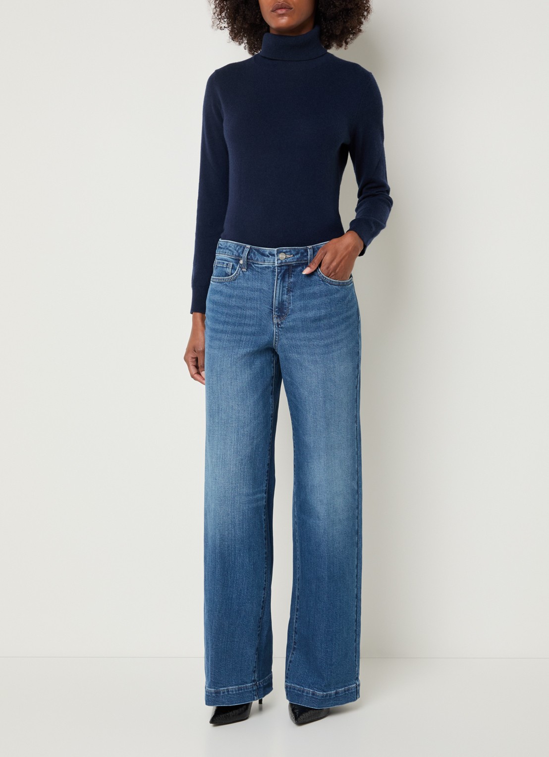 NYDJ Teresa high waist wide leg jeans met steekzakken - voorkant 3 donkerblauw