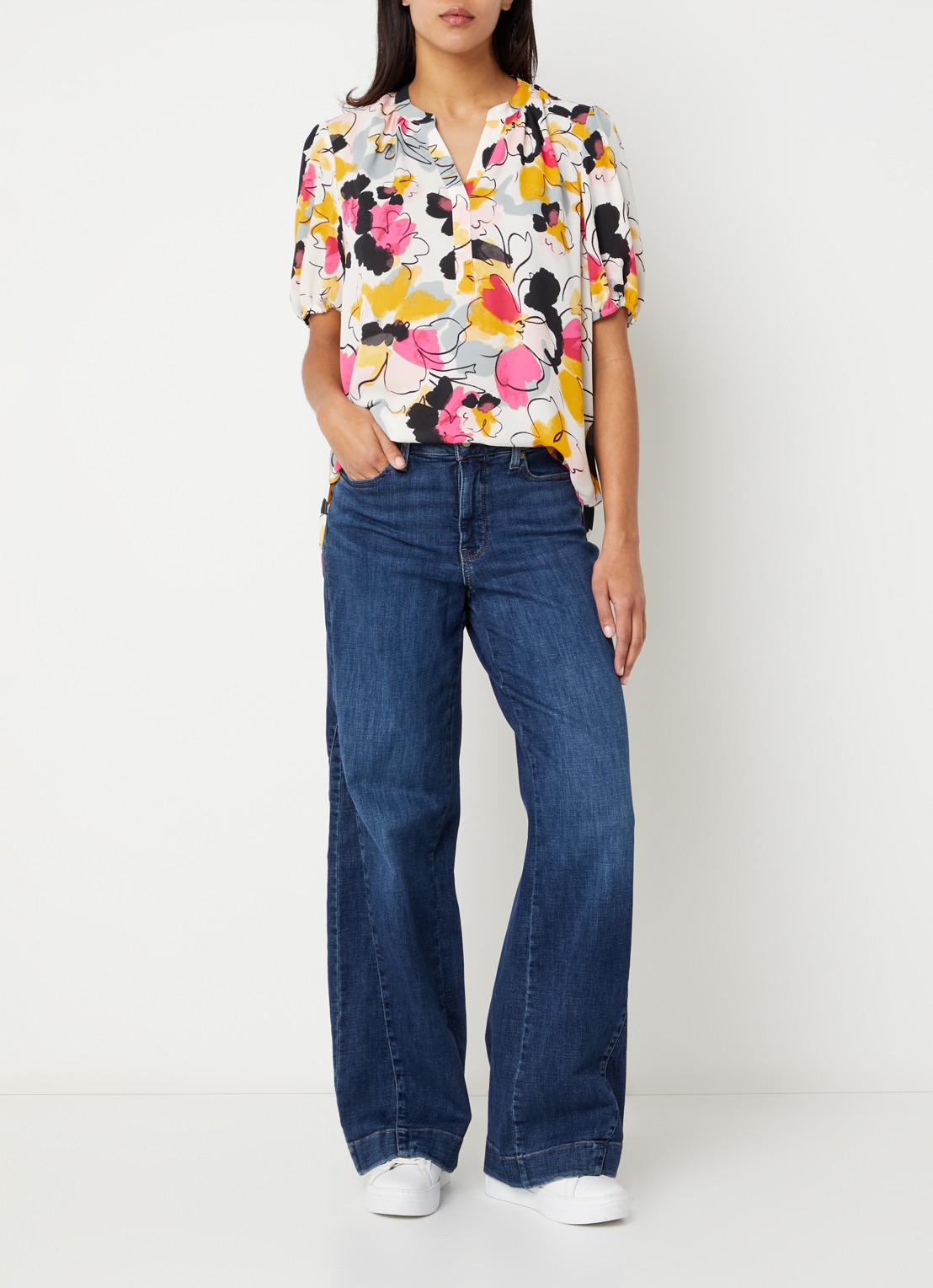 NYDJ Teresa low waist wide fit jeans met steekzakken - voorkant 3 indigo