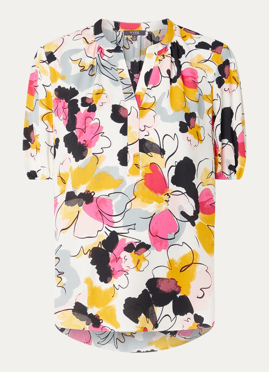 NYDJ Tuniek met bloemenprint en ballonmouw - voorkant 3 khaki