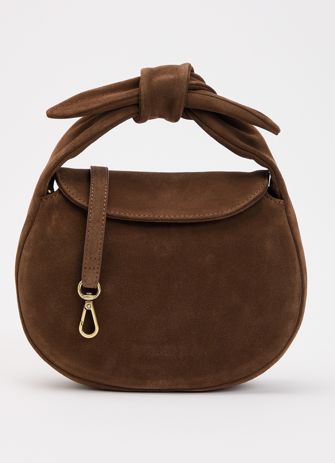 O My Bag Coco Croissant handtas van suède met afneembare schouderiem - voorkant donkerbruin