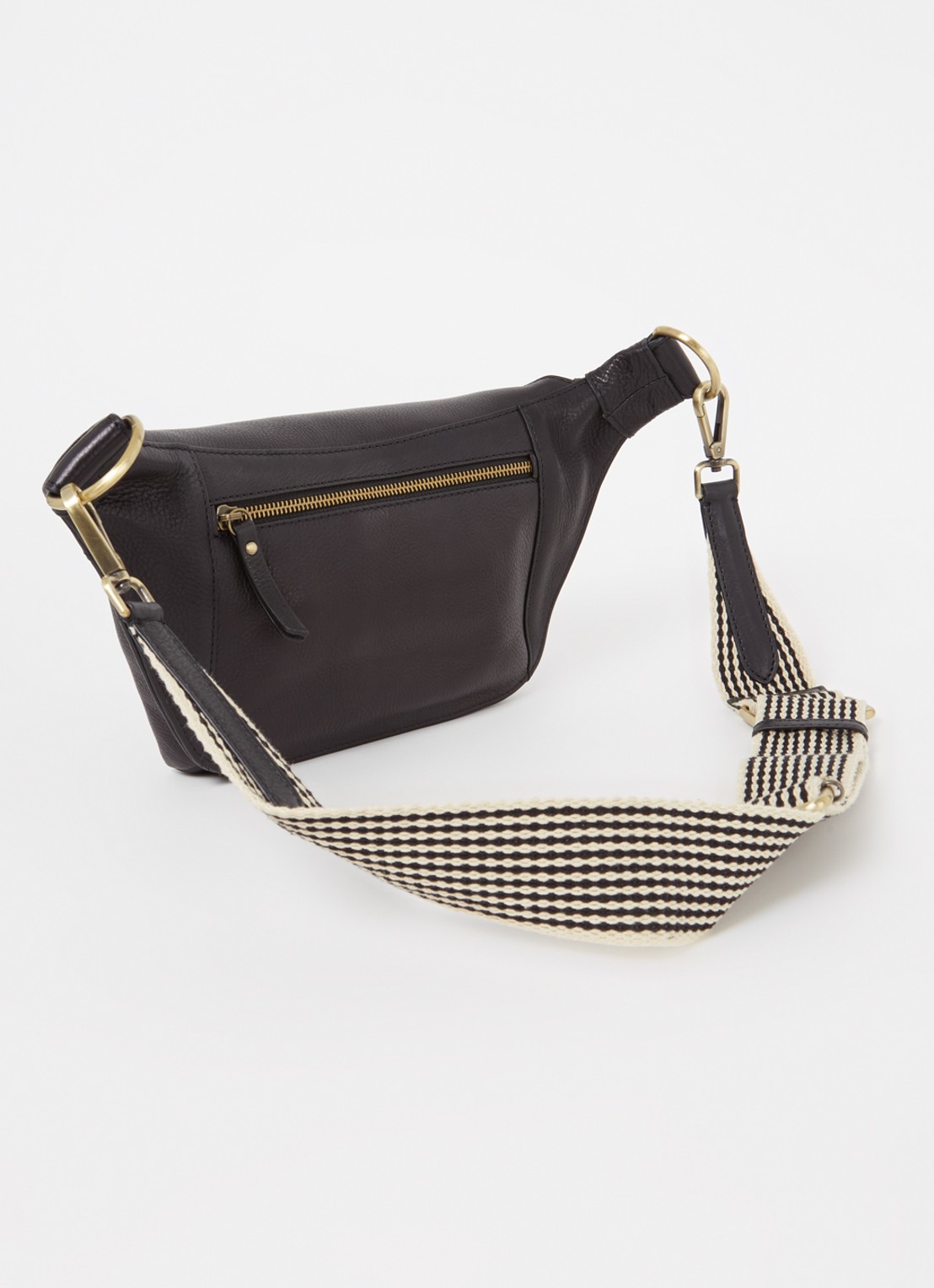 O My Bag Drew Medium heuptas van leer met afneembare schouderriem - achterkant zwart
