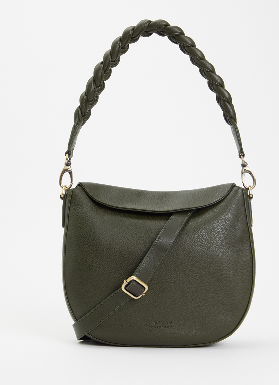 O My Bag Lana handtas van leer met afneembare schouderriem  - voorkant 2 mosgroen