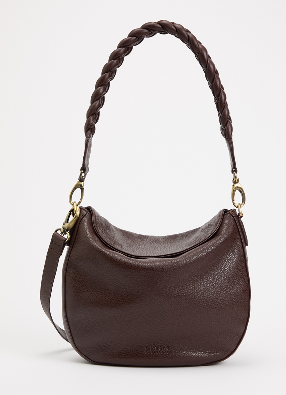 O My Bag Lana schoudertas van leer met gevlochten detail - voorkant bruin