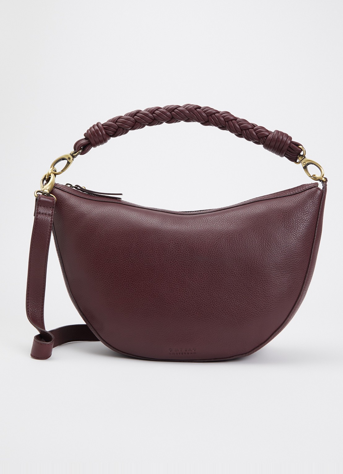 O My Bag Leo Maxi Twisted schoudertas van leer met afneembare schouderriem - voorkant 5 bordeauxrood