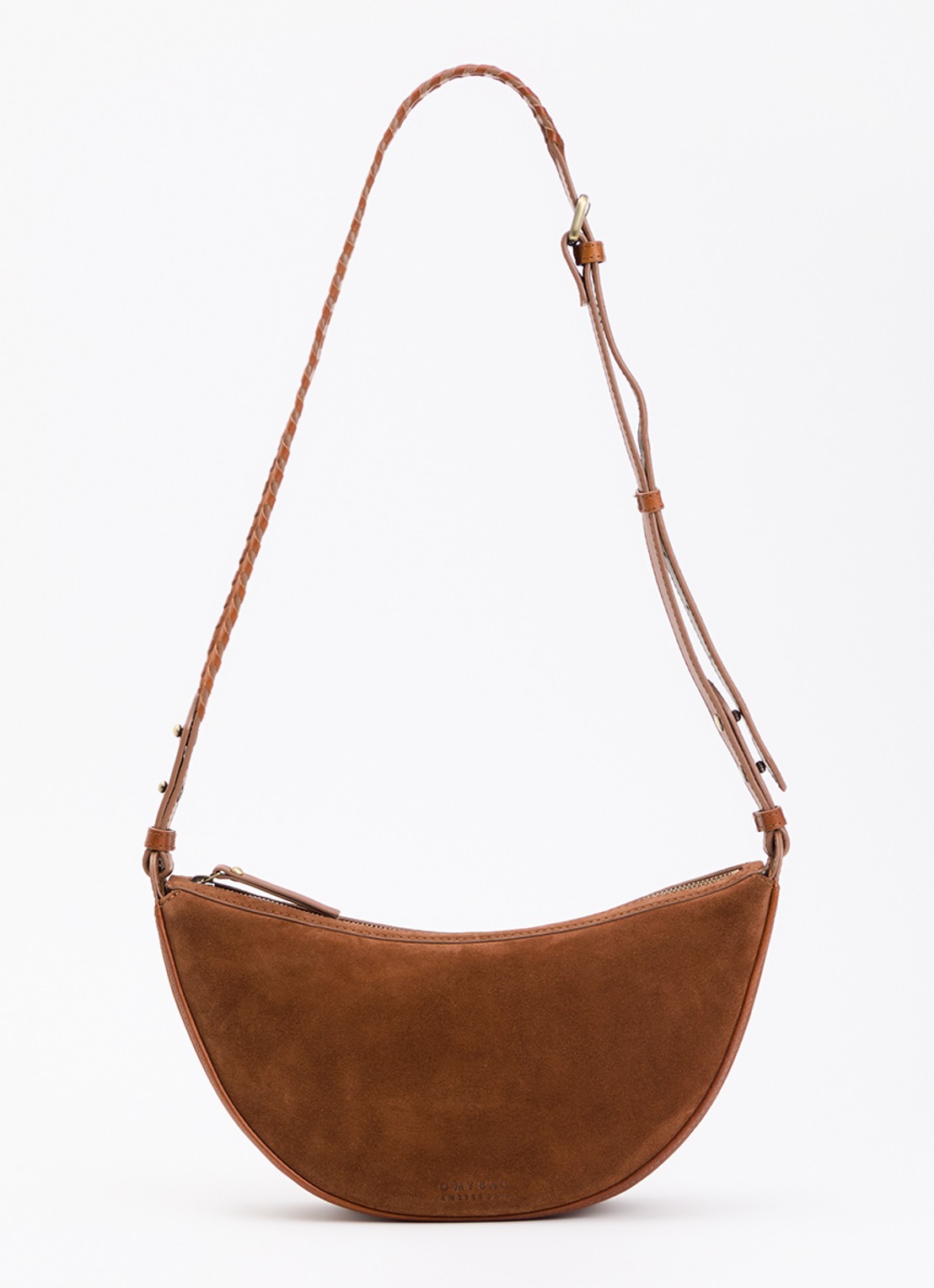 O My Bag Leo Midi crossbodytas van suède - voorkant 4 cognac