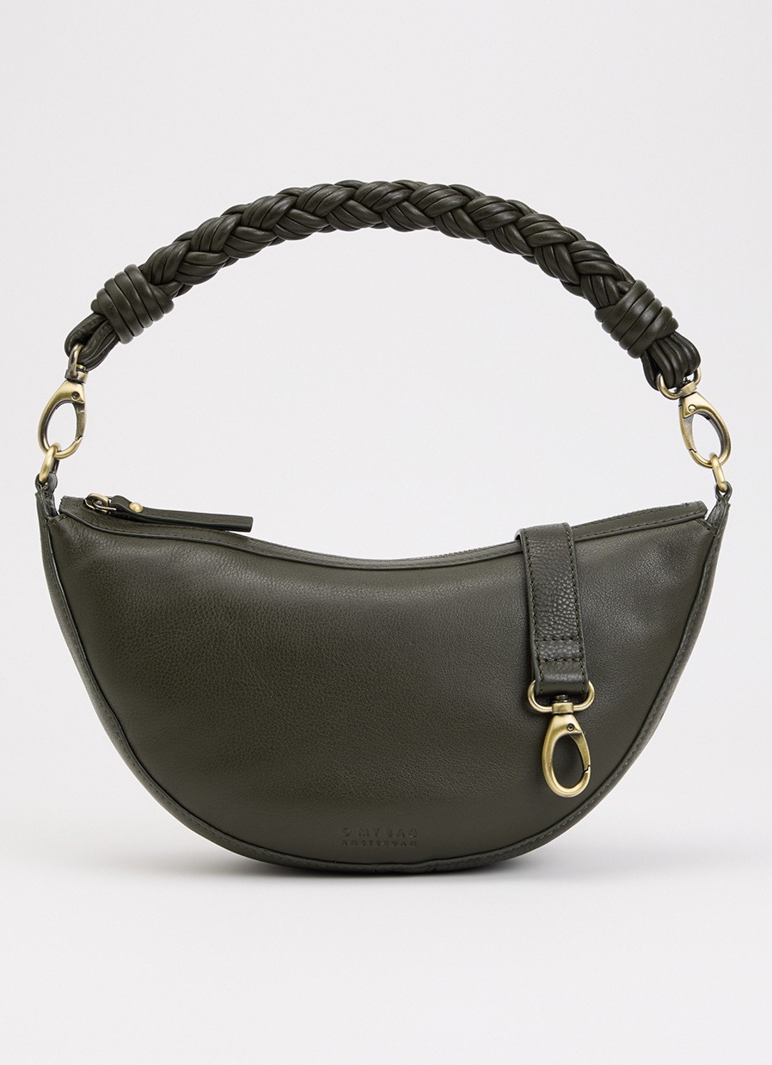 O My Bag Leo Midi schoudertas van leer met afneembare schouderriem  - voorkant 5 mosgroen