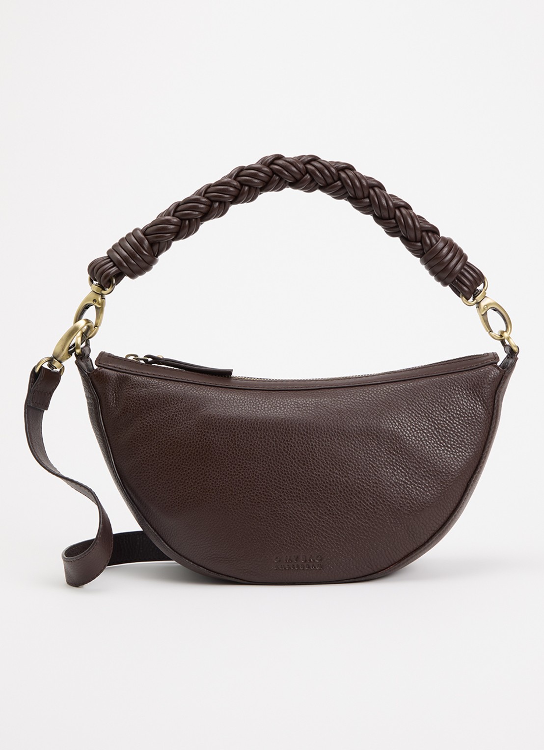 O My Bag Leo schoudertas van leer met gevlochten detail - voorkant bruin