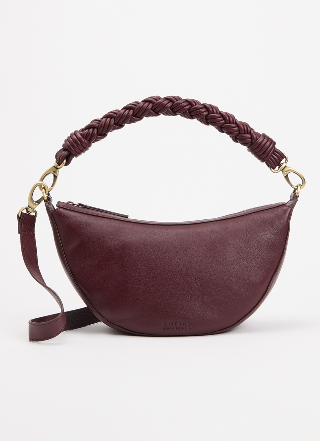O My Bag Leo schoudertas van leer met gevlochten detail - voorkant bordeauxrood