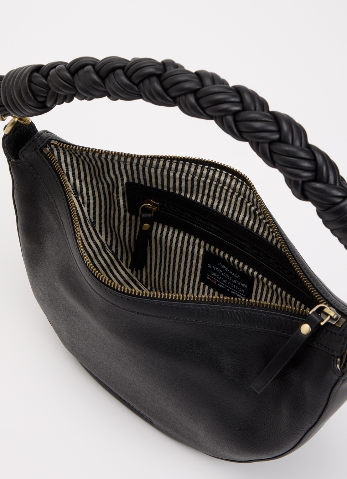O My Bag Leo schoudertas van leer met gevlochten detail - detail 3 zwart