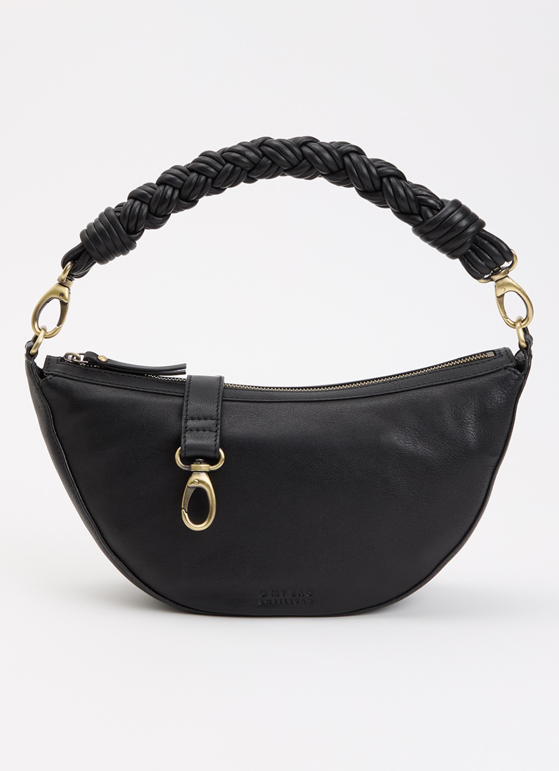 O My Bag Leo schoudertas van leer met gevlochten detail - voorkant 2 zwart