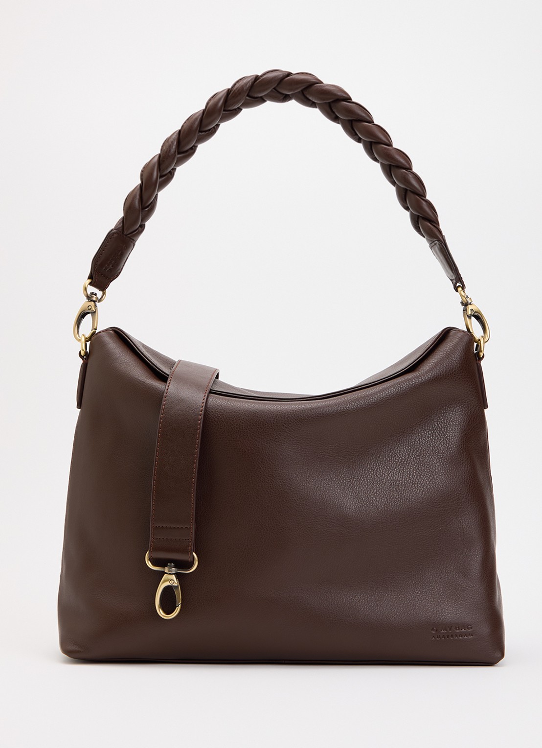 O My Bag Sienna schoudertas van leer met afneembare schouderriem - voorkant chocoladebruin
