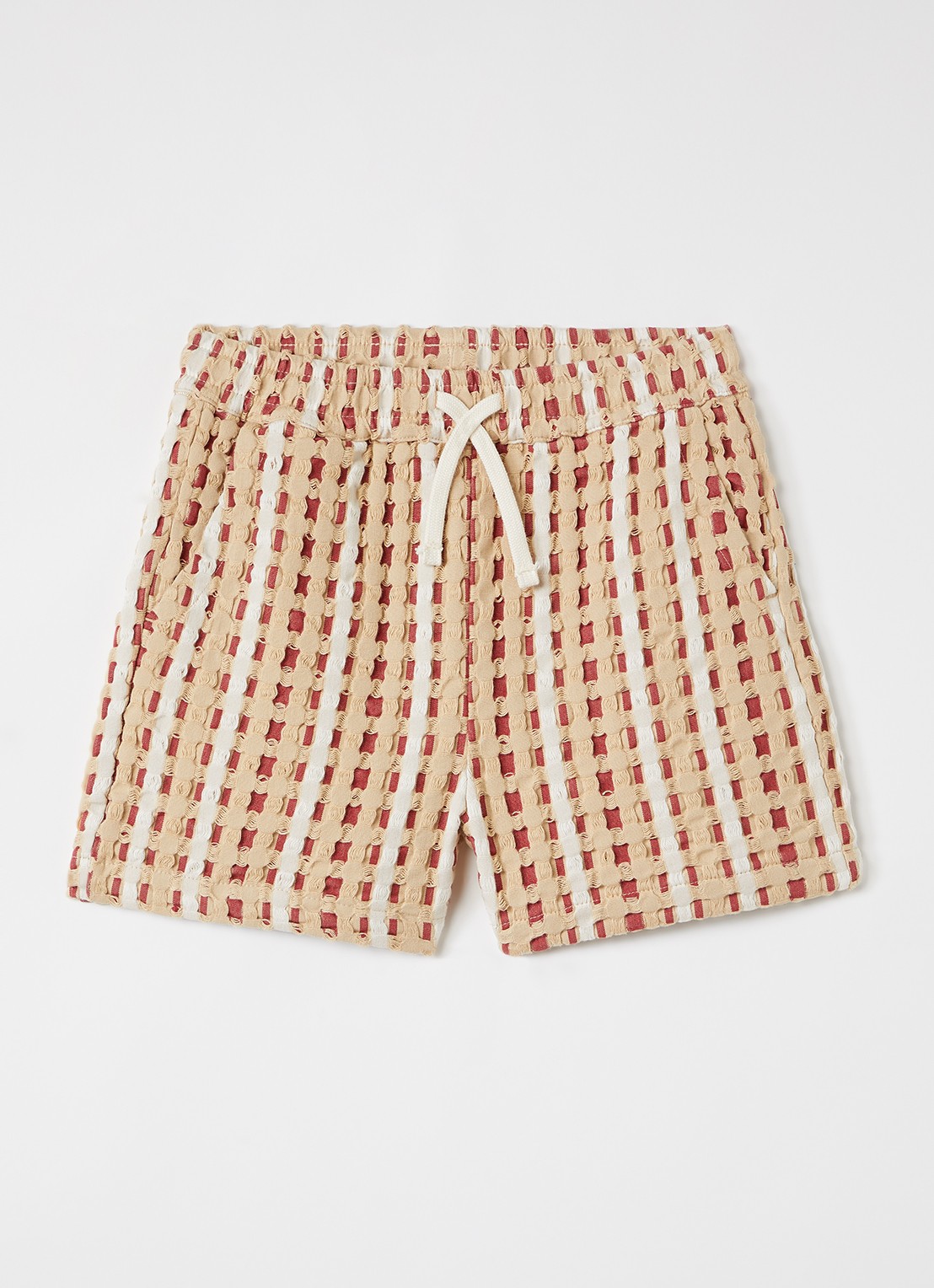 OAS Braga straight fit korte broek met structuur - voorkant beige