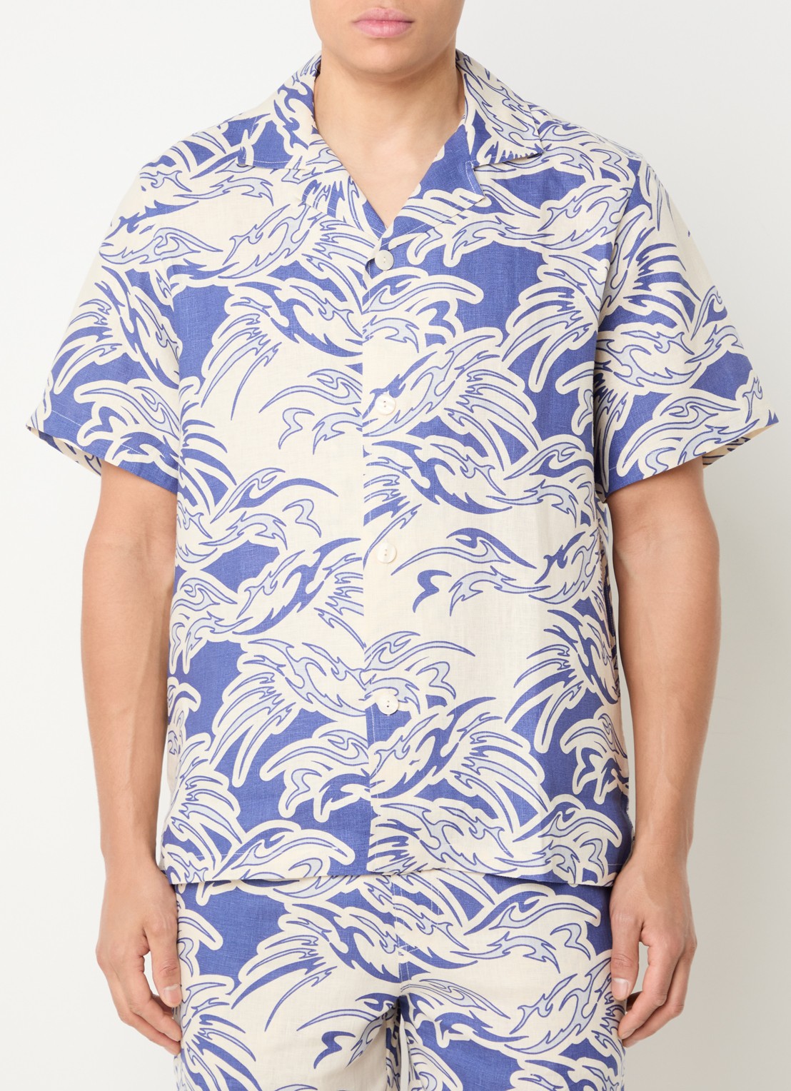 OAS Cuba regular fit overhemd van linnen - detail blauw