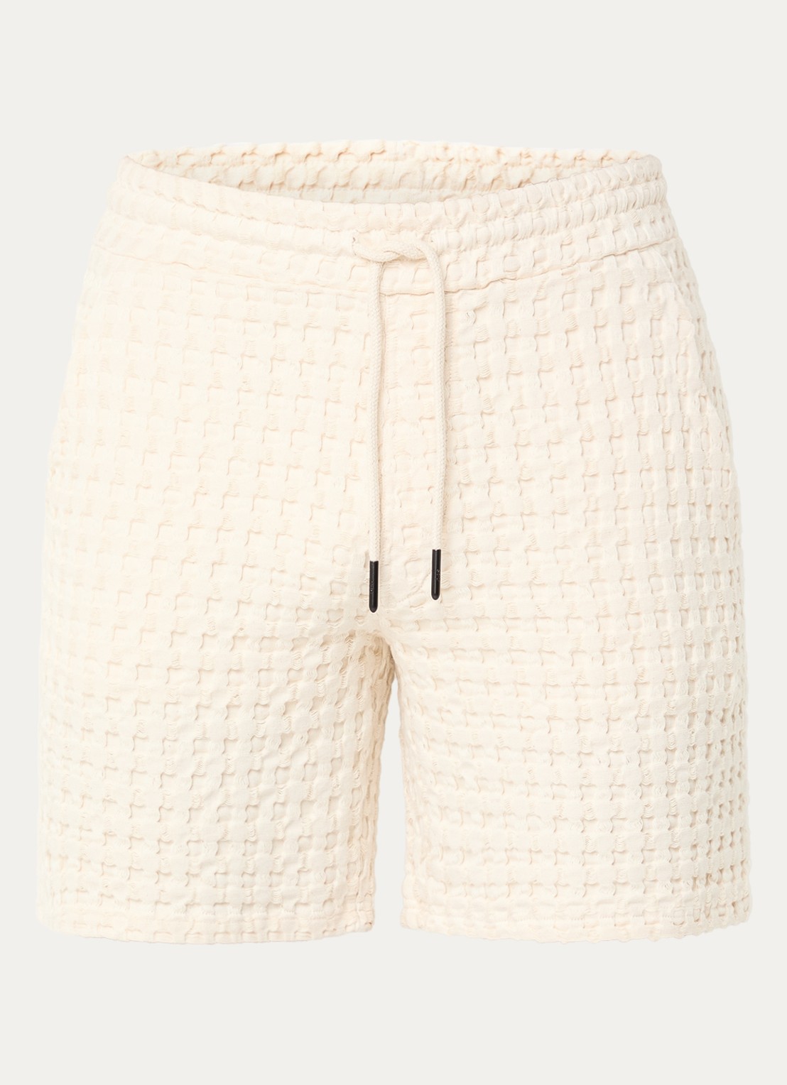 OAS Ecru straight fit korte broek met structuur - voorkant 2 ivoor