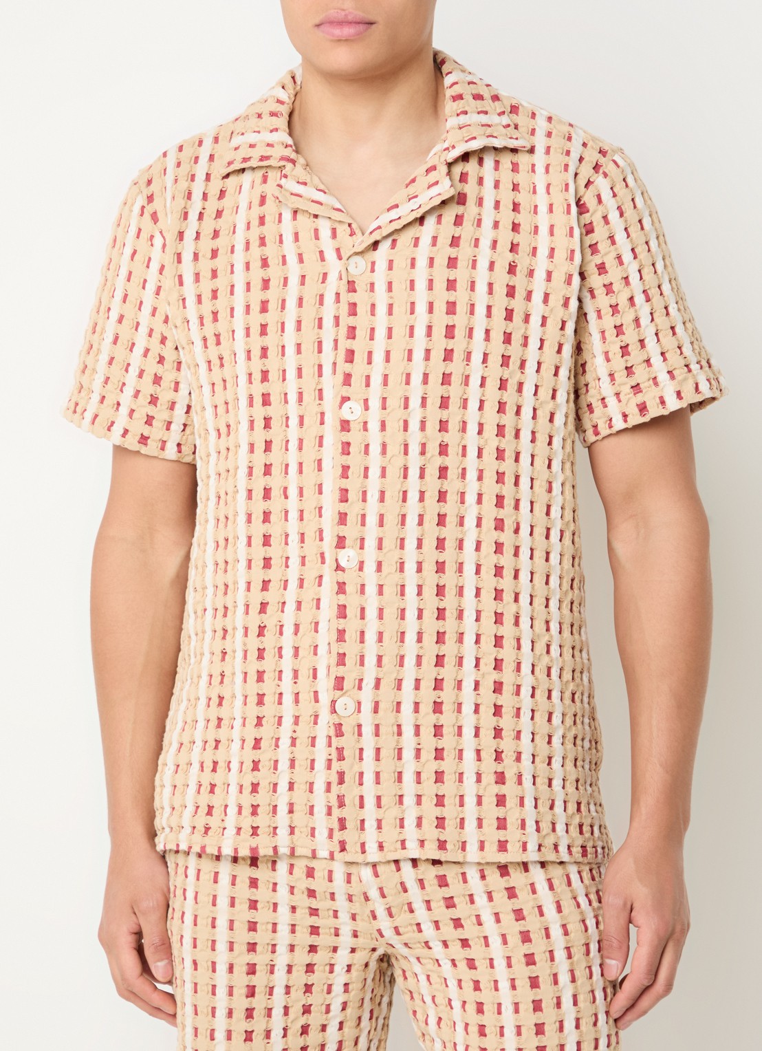 OAS Lano cuba regular fit overhemd met structuur - detail 3 beige