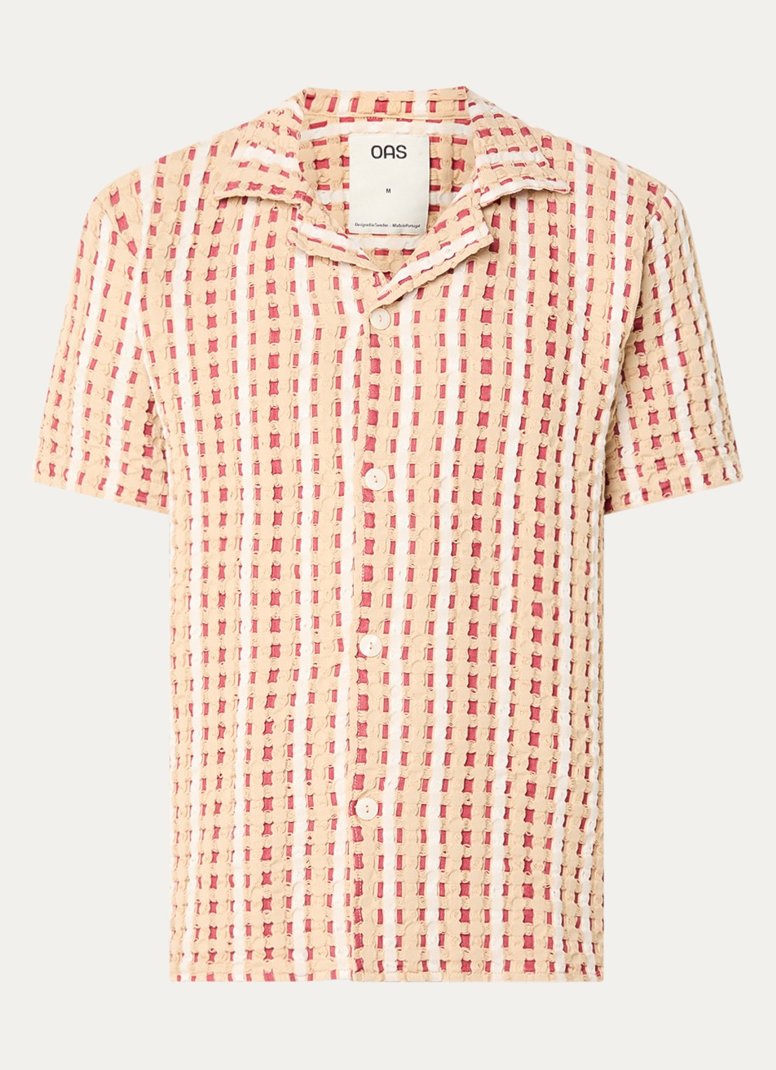OAS Lano cuba regular fit overhemd met structuur - voorkant beige