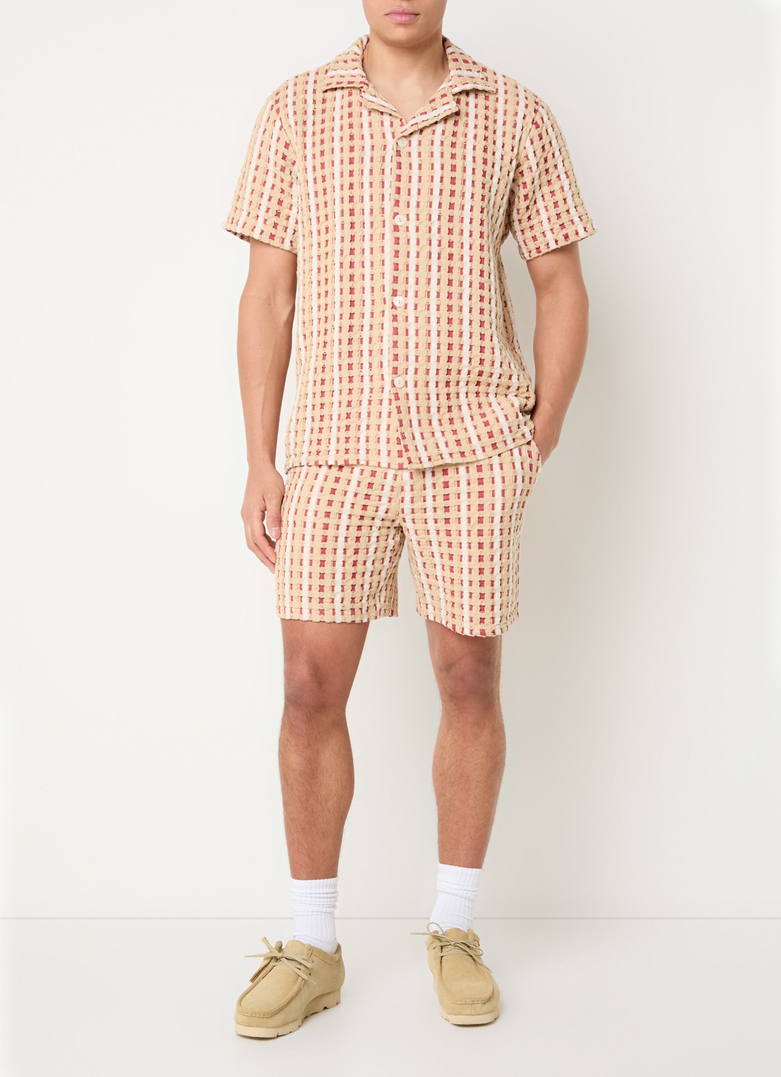 OAS Lano cuba regular fit overhemd met structuur - voorkant 2 beige