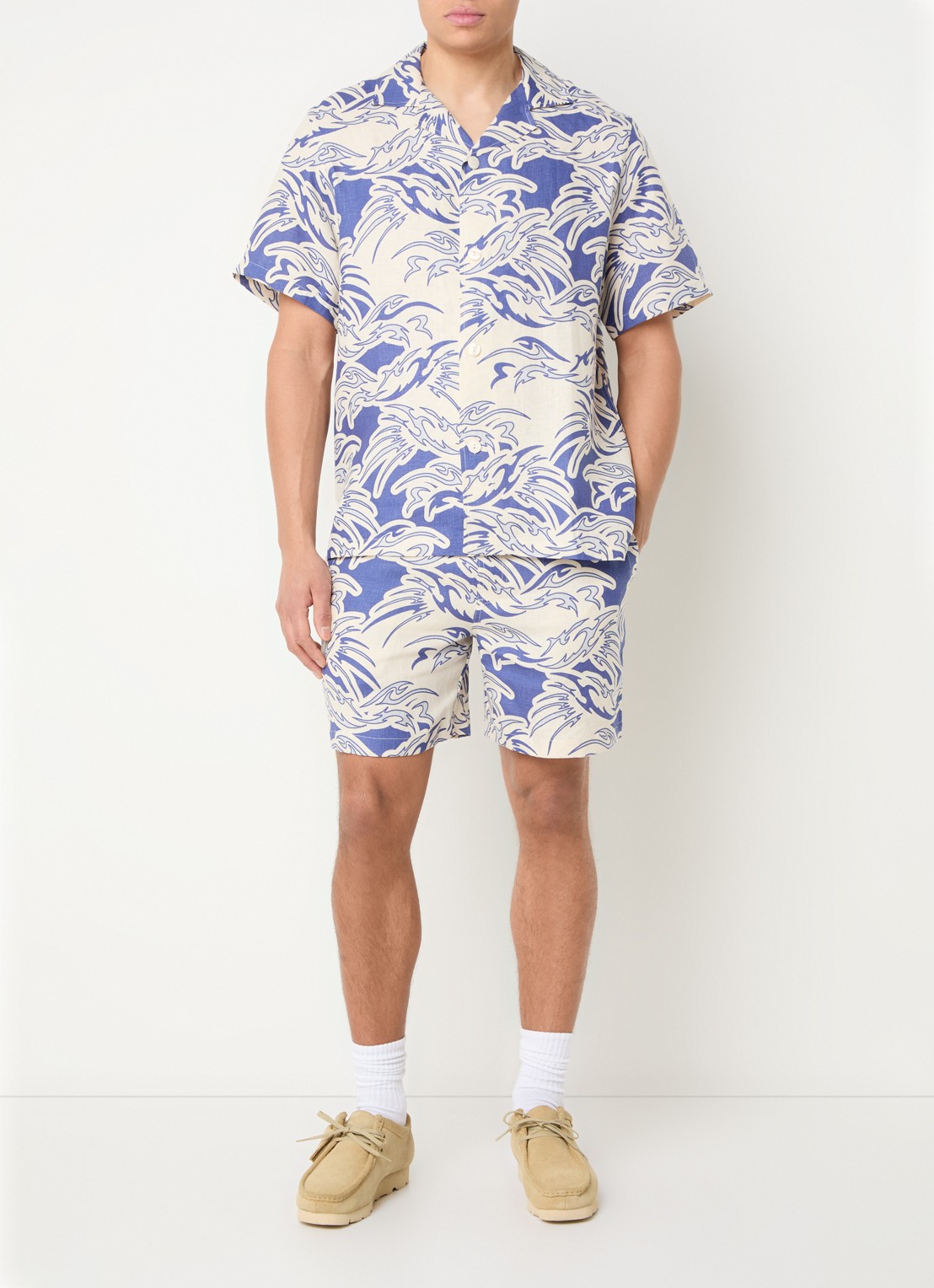 OAS Loefy straight fit korte broek van badstof - voorkant 3 blauw